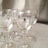 Suite of 8 engraved glass drip glasses from the 1930s 1940s