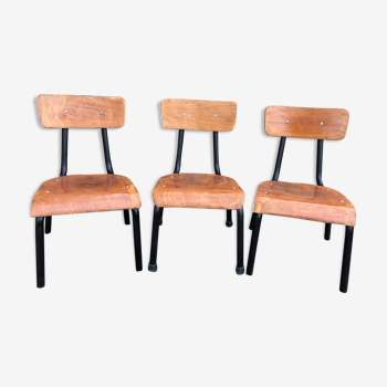 Lot de 3 chaises d'ecole enfant restaurés type mulca