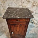 Antique Louis-Philippe style bedside table with walnut veneer and marble top