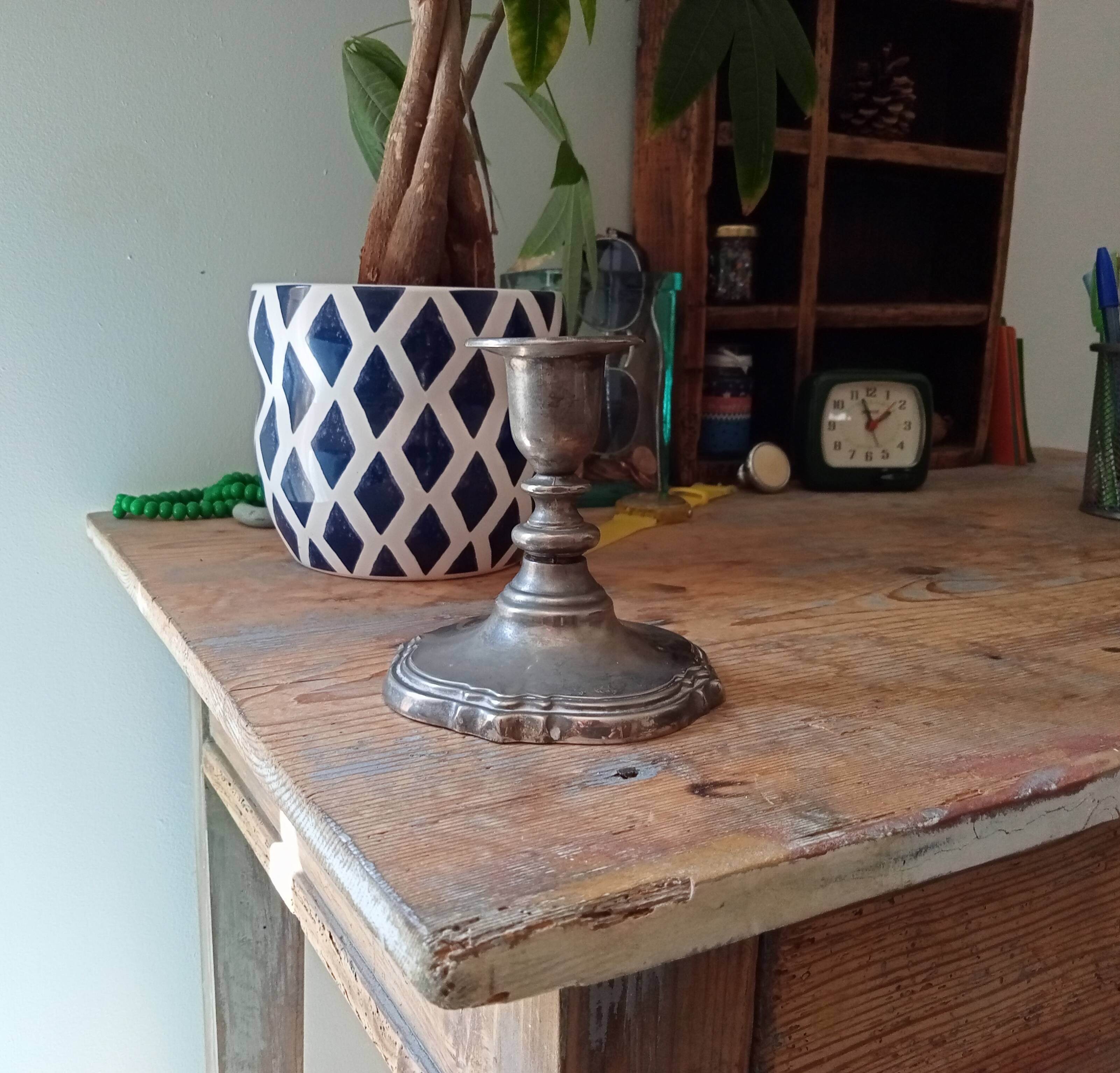 Vintage pewter candle holder