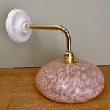 Elbow wall light, vintage glass lampshade from Clichy in pink.