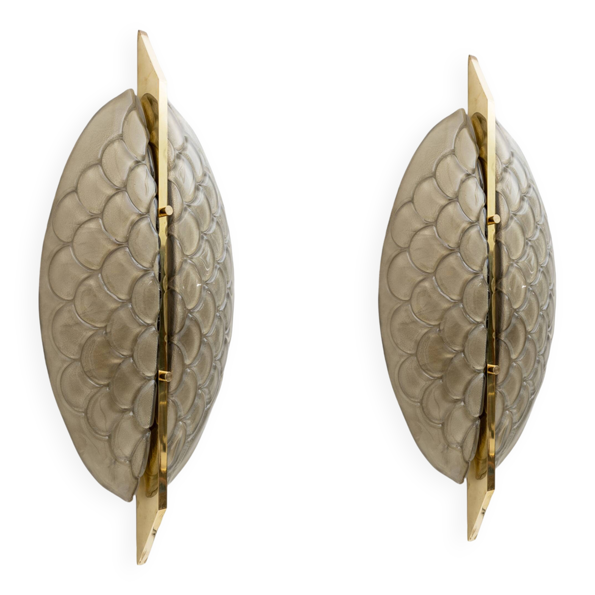 Pair of Modern Italian Murano Glass and Brass Sconces