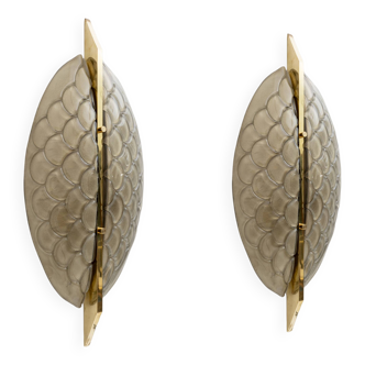 Pair of Modern Italian Murano Glass and Brass Sconces