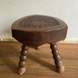 Original brutalist stool carved 60s in solid wood