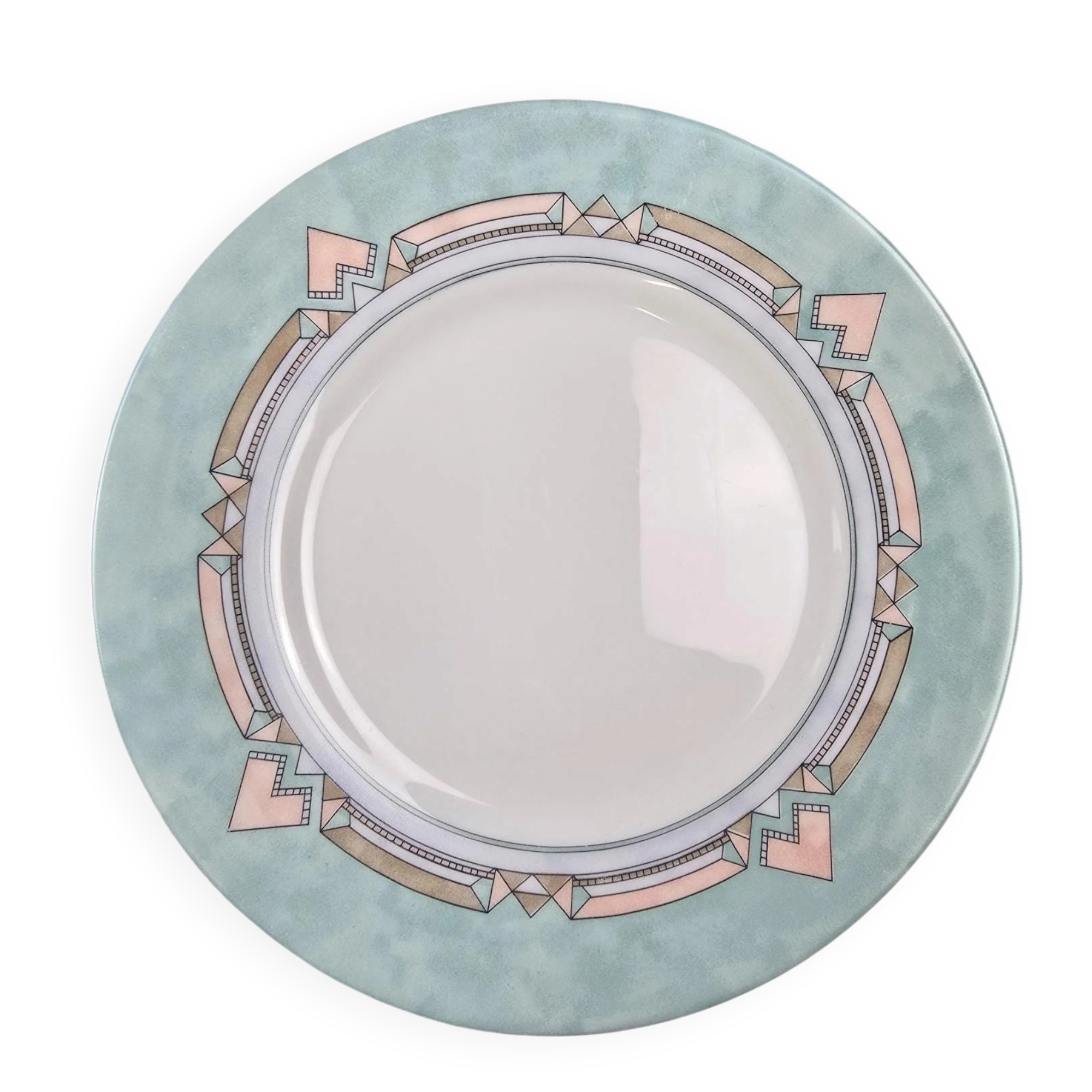 Set of 12 vintage pastel geometric dessert plates ESSO.