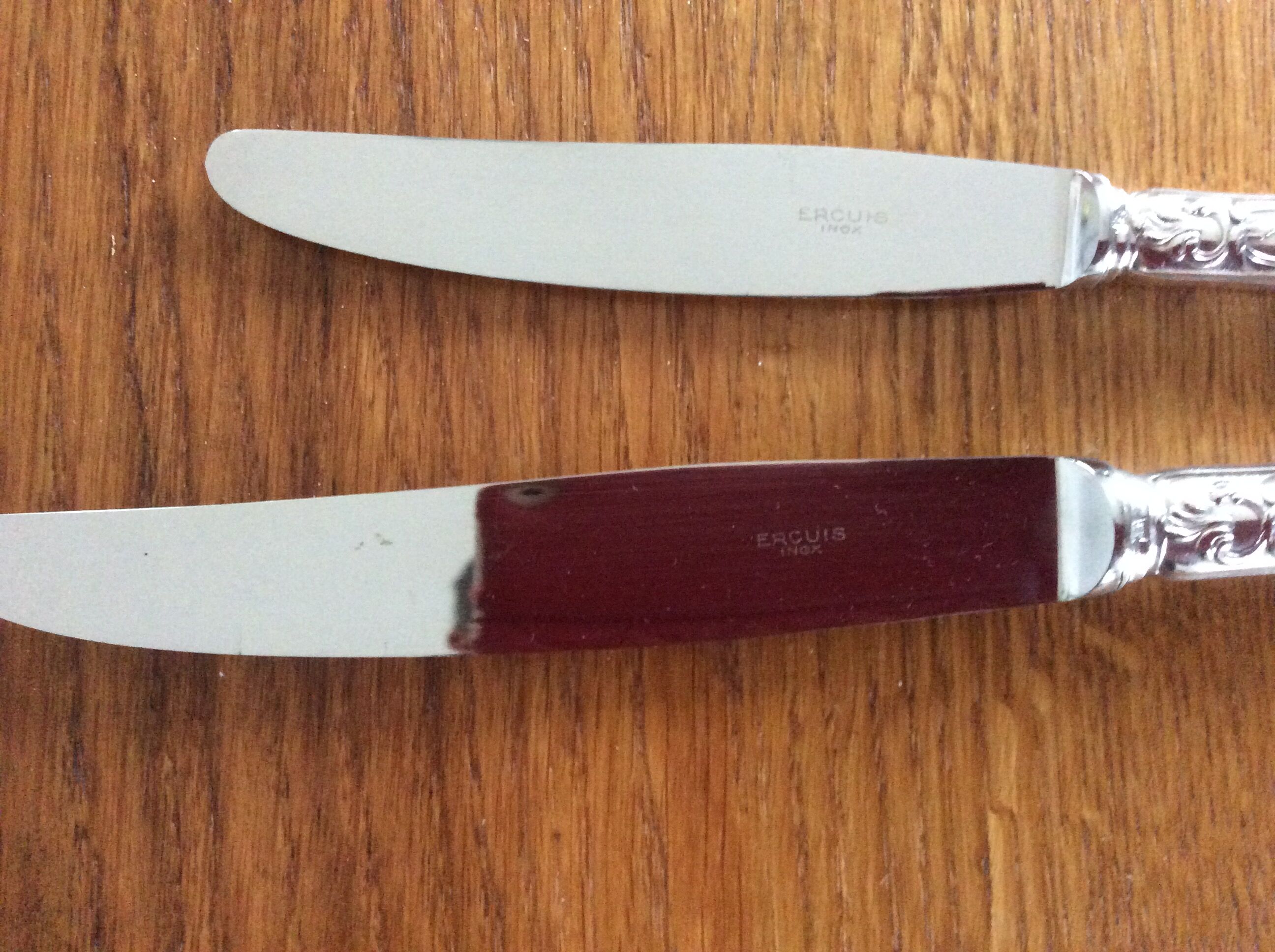 Lot of 6 large knives and 6 small silver metal ercuis