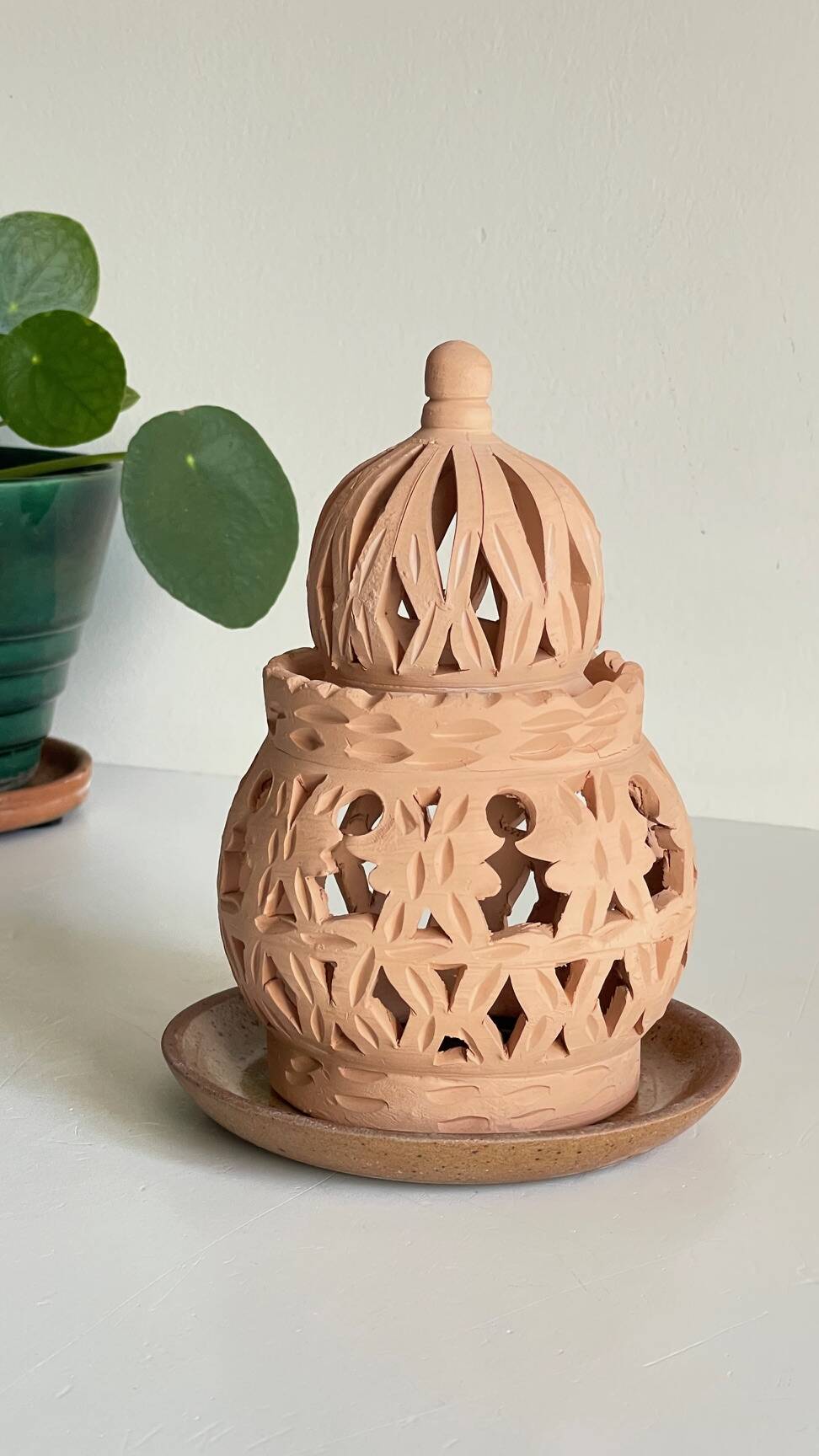 Handmade terracotta tealight candle holder