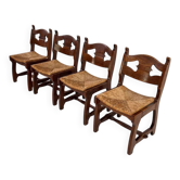 Set of 4 1950s chairs in oak with woven seats.
