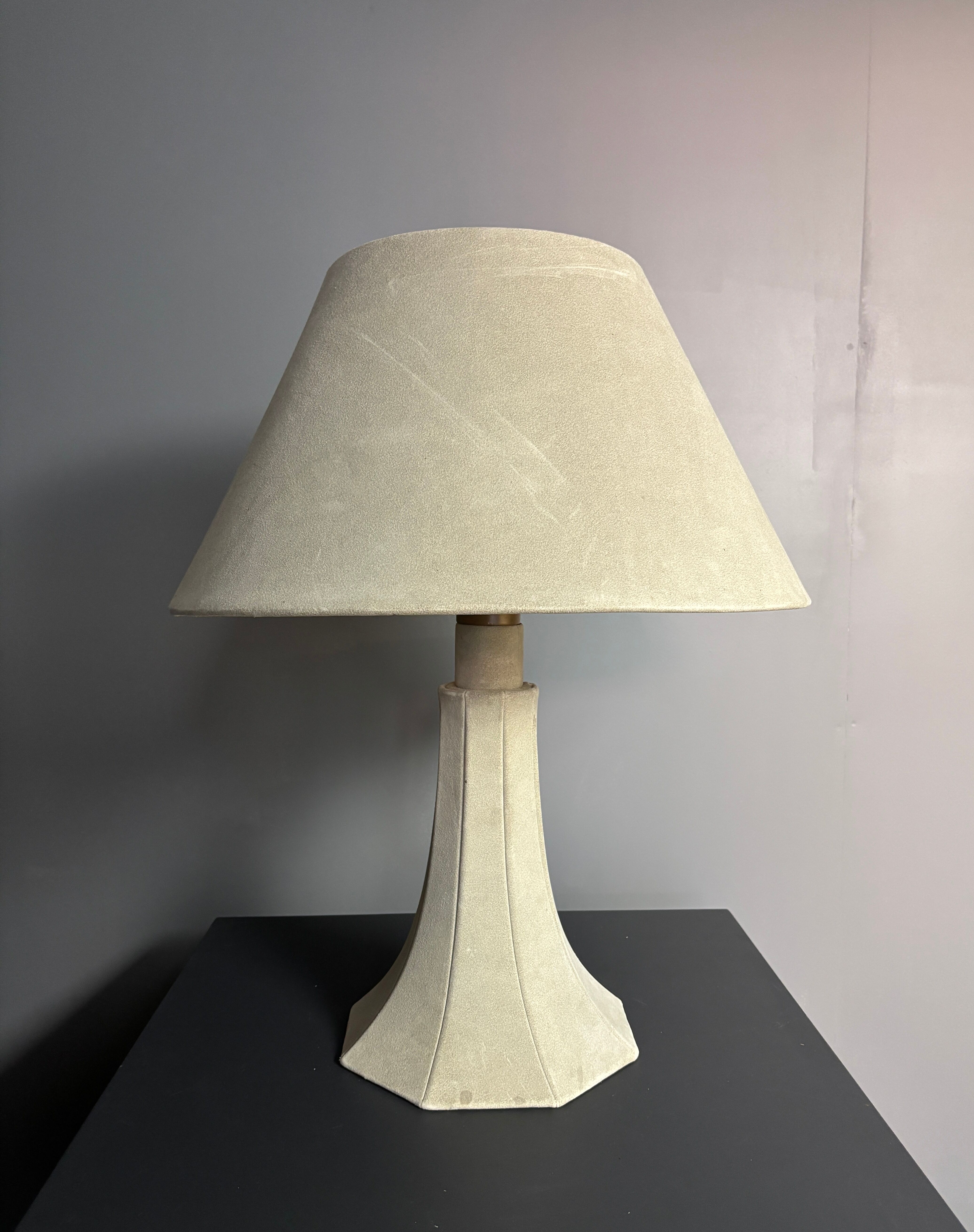 Midcentury suede leather large mushroom table lamp, 1960s-1970s