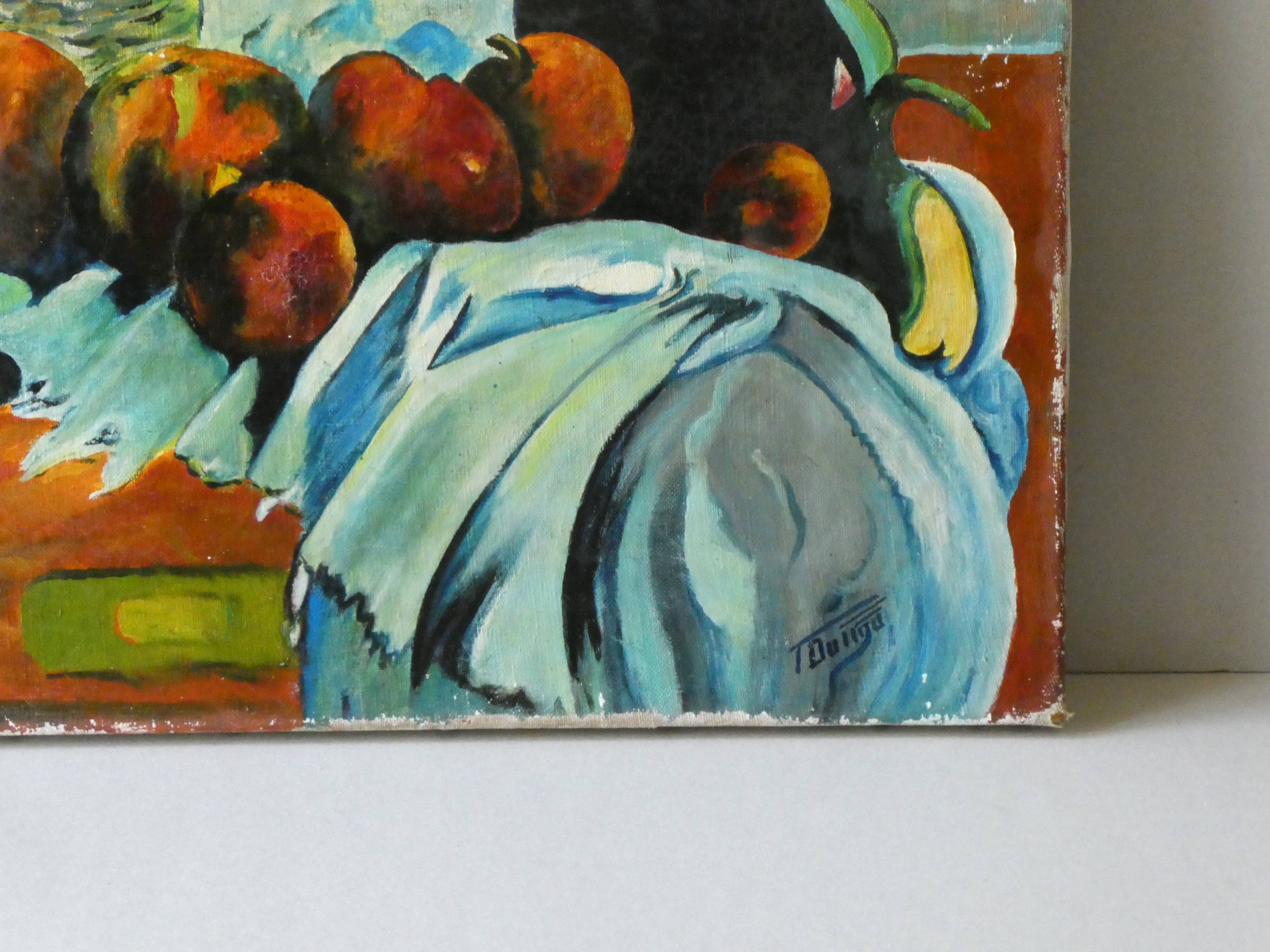Oil painting on canvas, still life with fruit, signed