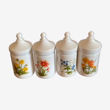 4 pots à épice Arcopal décor fleurs