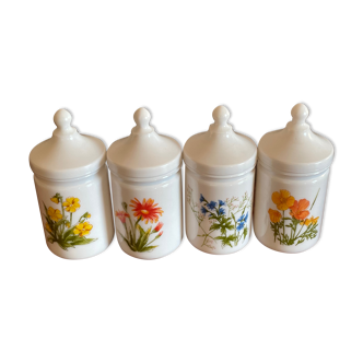 4 pots à épice Arcopal décor fleurs