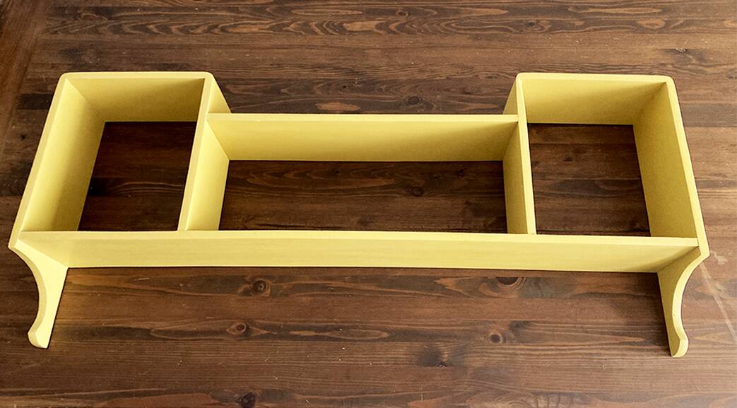 1960s wooden wall shelf with 3 compartments