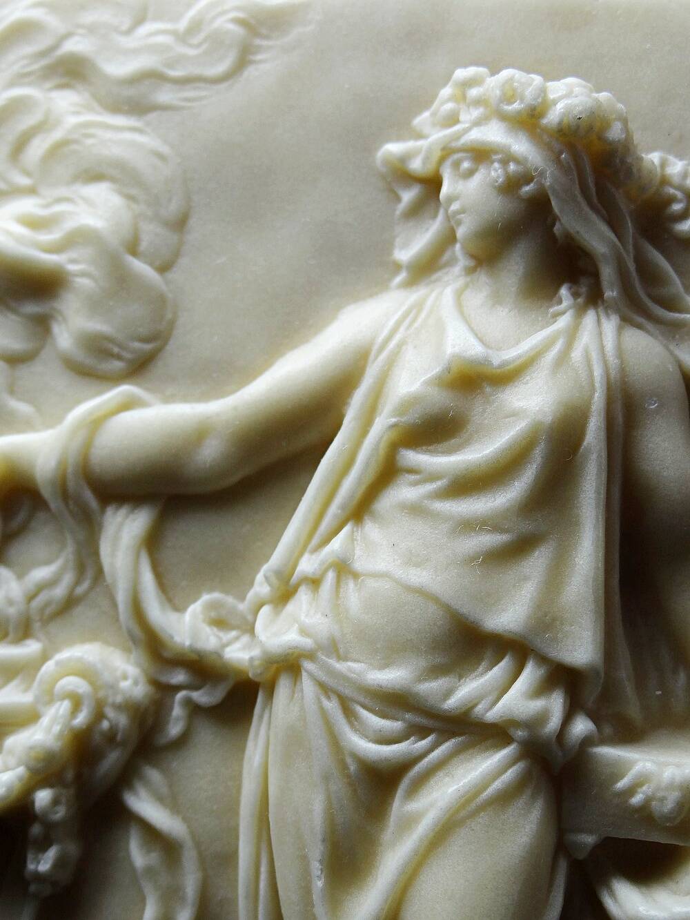 Small limestone bas-relief of petrifying fountains, antique scene, vintage