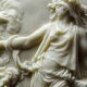 Small limestone bas-relief of petrifying fountains, antique scene, vintage