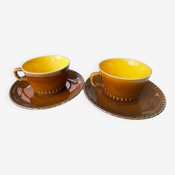 Tête à tête grandes tasses digoin Sarreguemines 1920