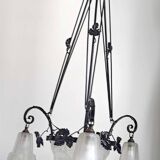 Degué 4-light Art Deco chandelier Width 62 cm Height 93 cm