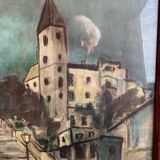Painting steps of montmartre gouache on paper signed jartet? early 20th century