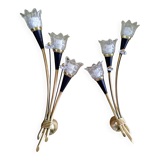 Pair of Lunel wall lights in brass and glass