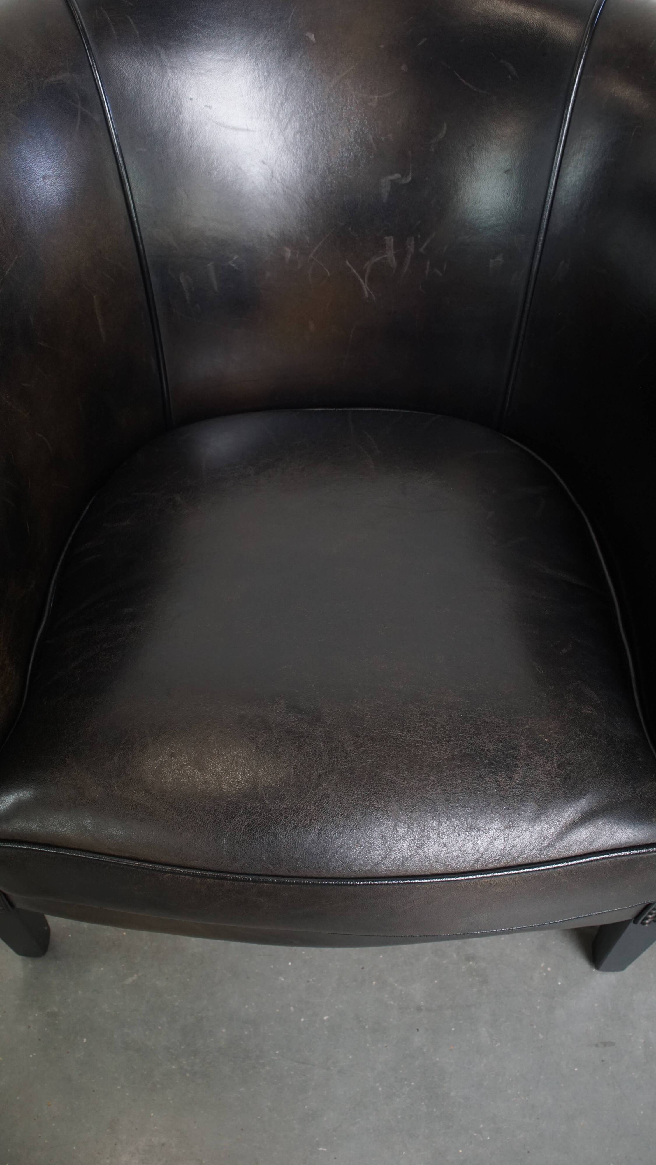 Set of 2  black/grey sheepskin leather club chairs