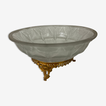 Fruit cup centerpiece in frosted glass and art nouveau art deco bronze signed Muller frères