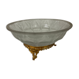 Fruit cup centerpiece in frosted glass and art nouveau art deco bronze signed Muller frères