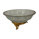 Fruit cup centerpiece in frosted glass and art nouveau art deco bronze signed Muller frères