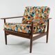 Scandinavian armchair with geometric fabric