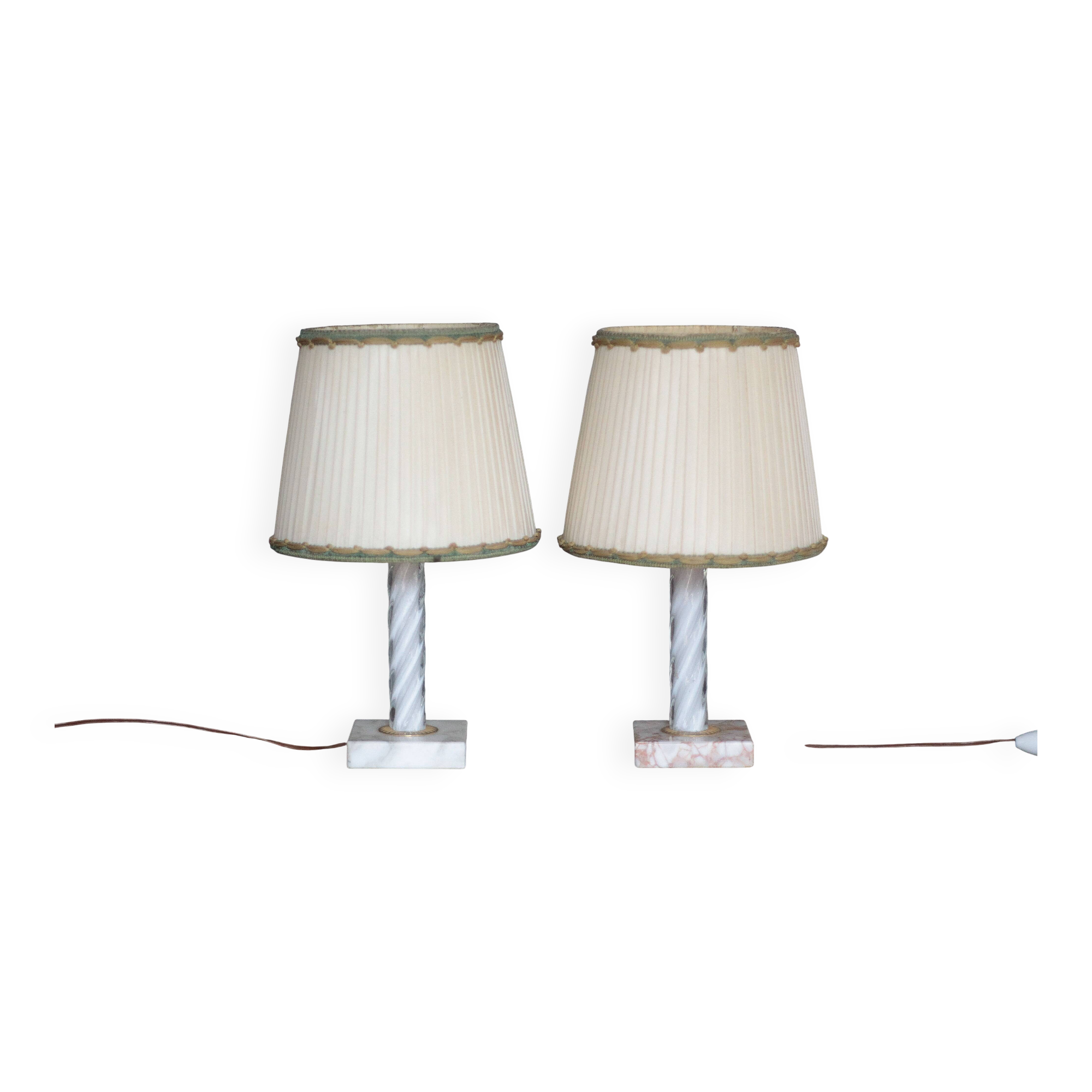 Pair of vintage lamps, bedside lamps, glass and marble lamp bases