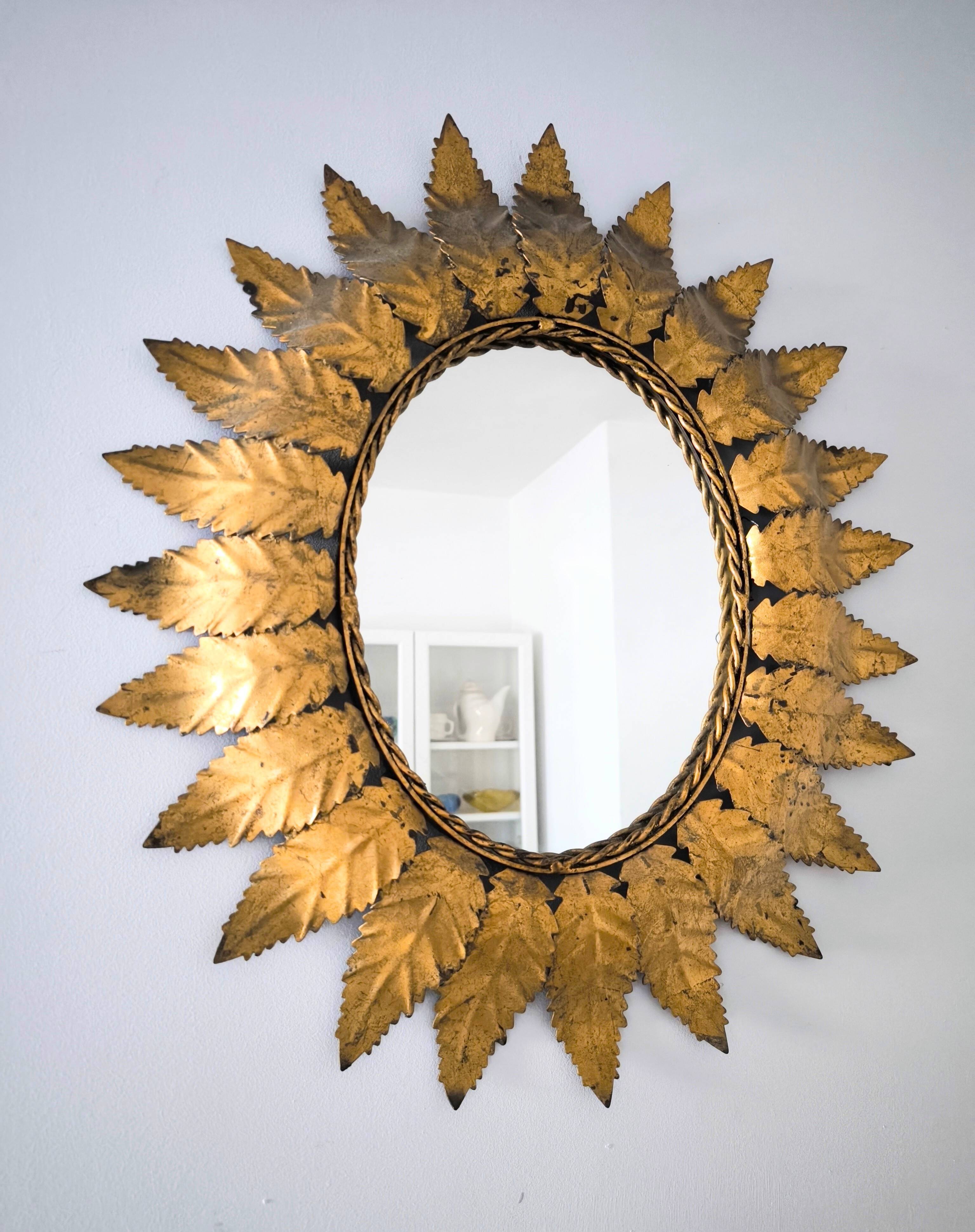 "Sun Mirror" Spanish mirror from the 1960s, made of gold metal.
