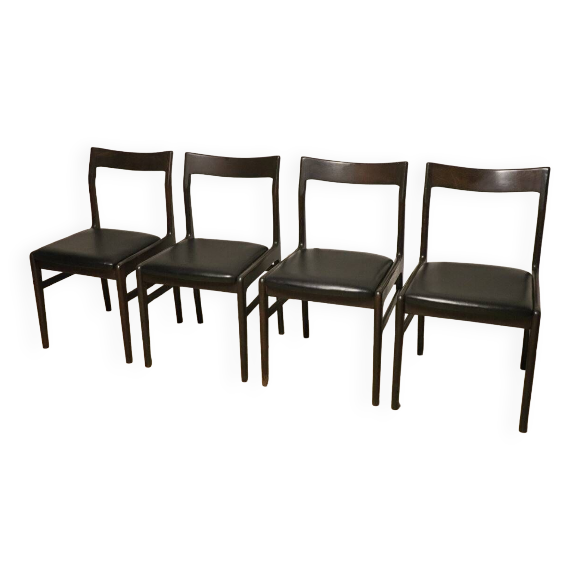 Set of 4 vintage chairs in teak and imitation leather, 1960s
