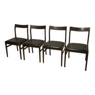 Série de 4 chaises vintage en teck et simili cuir, 1960