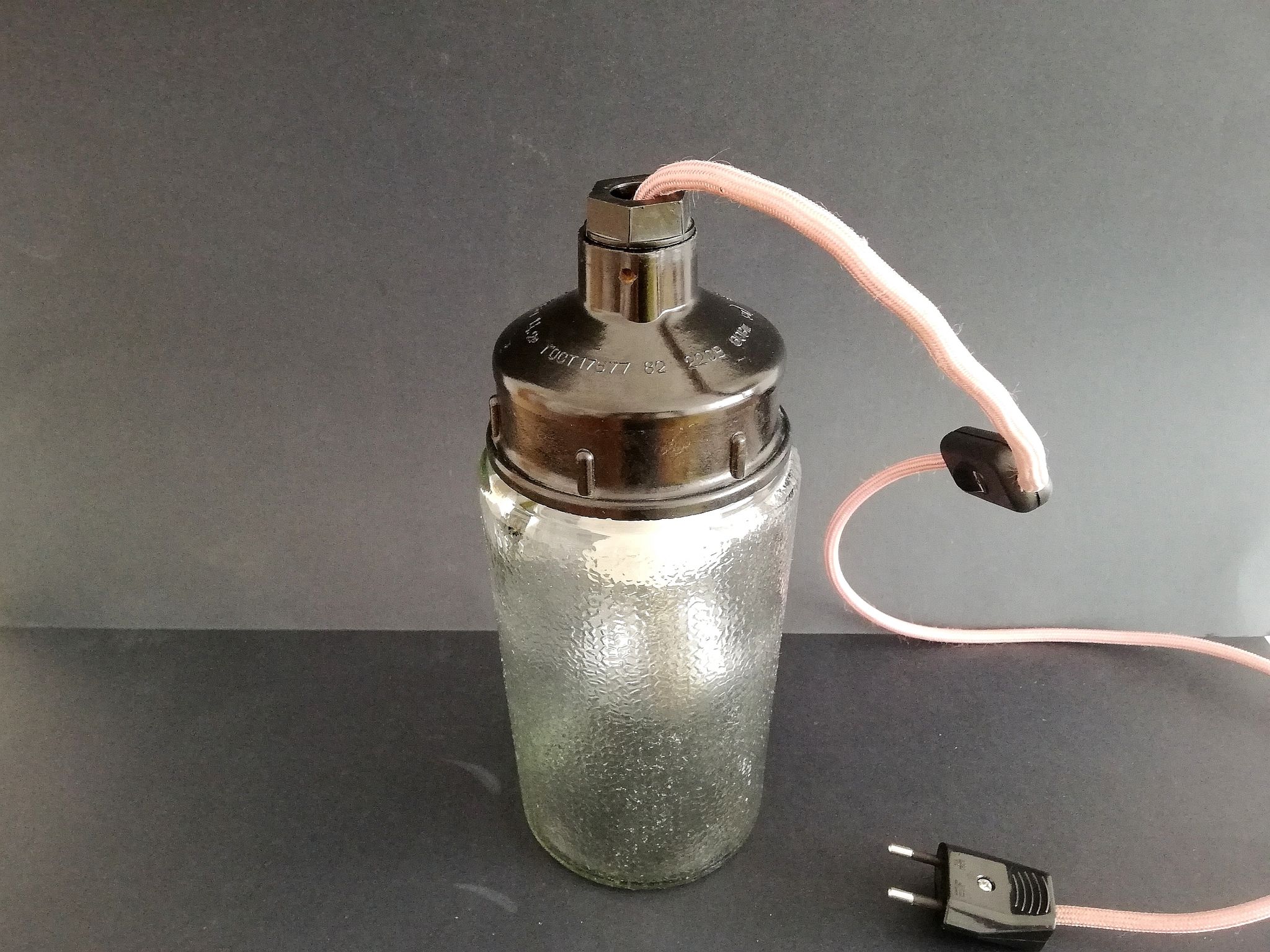 1990s Russian Soviet glass mason jar table lamp lantern Industrial