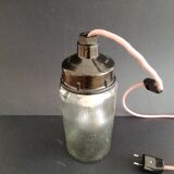 1990s Russian Soviet glass mason jar table lamp lantern Industrial