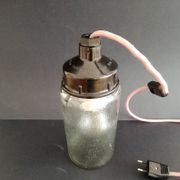 1990s Russian Soviet glass mason jar table lamp lantern Industrial