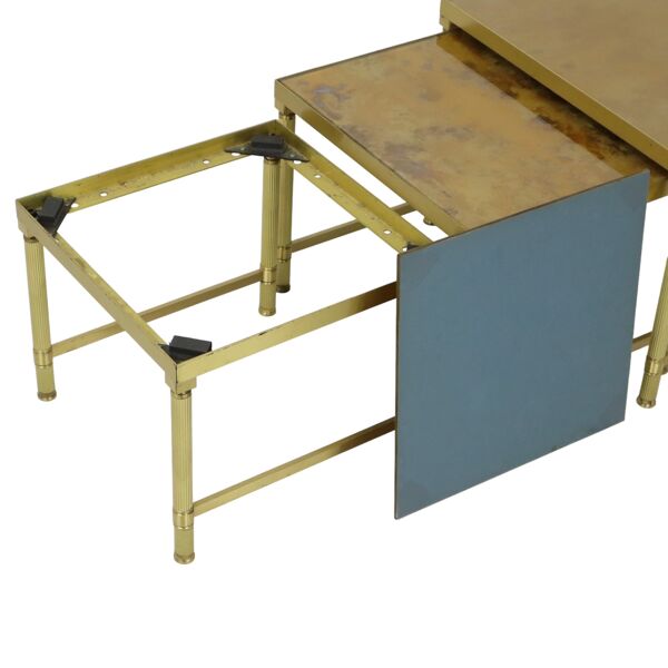 Ensemble de 3 tables gigognes design en laiton, cuivre, verre, doré, style maison jansen