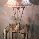 brushed brass lamp glass shade vianne 1970 to 80 with independent pulls h47x35