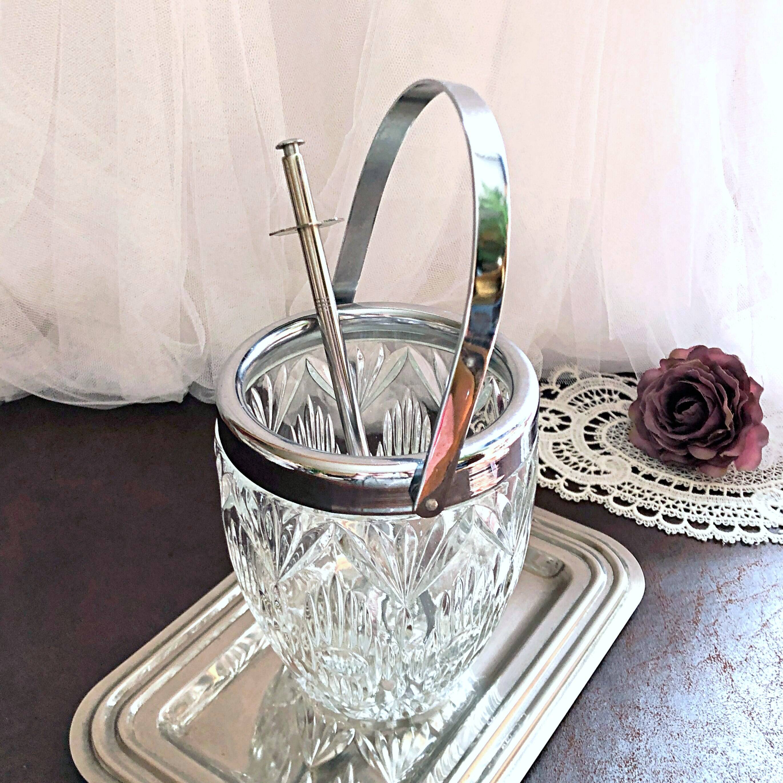 Seau à glace verre cristallin texturé avec pince à glaçons