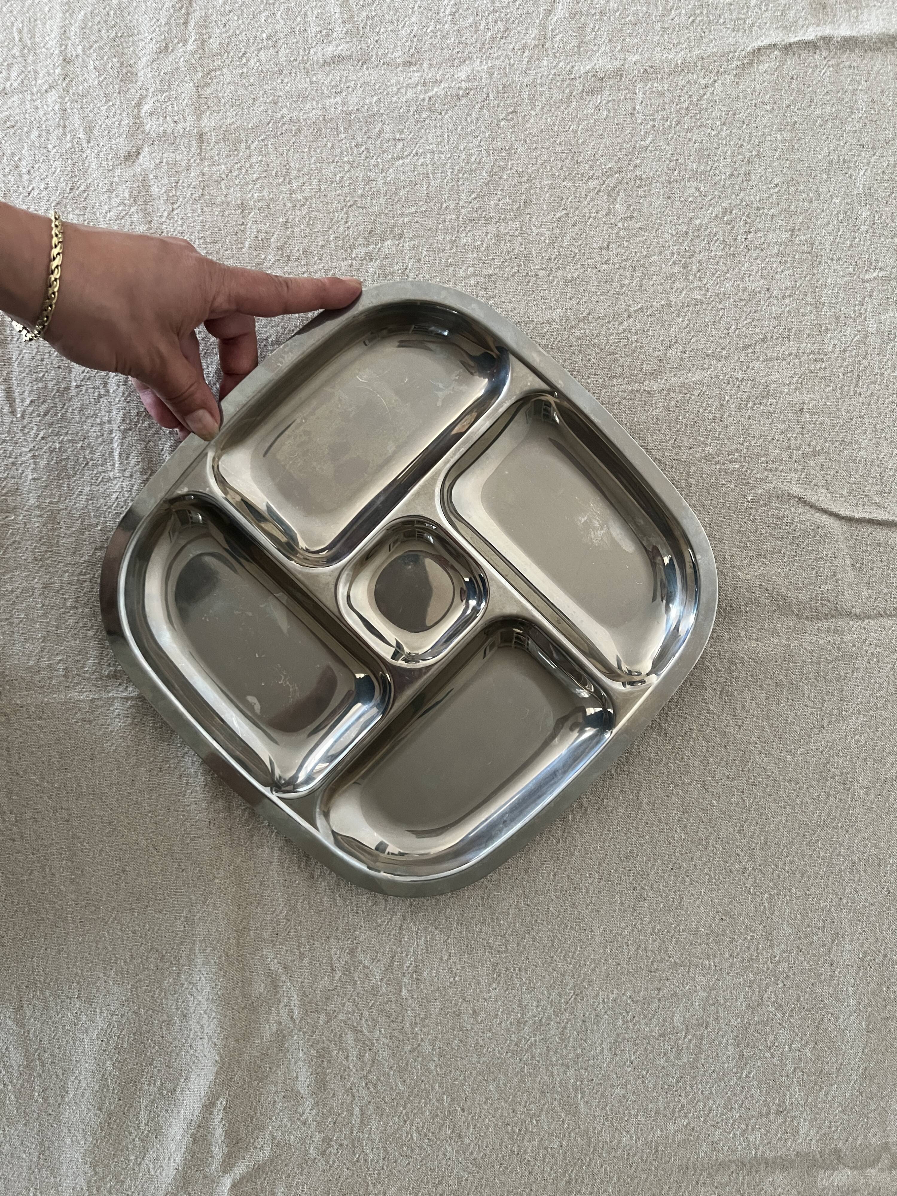 5-bowl chrome aperitif tray, 1970s design