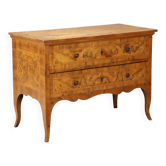 Commode ancienne en noyer et loupe de noyer, Italie, XVIIIe siècle