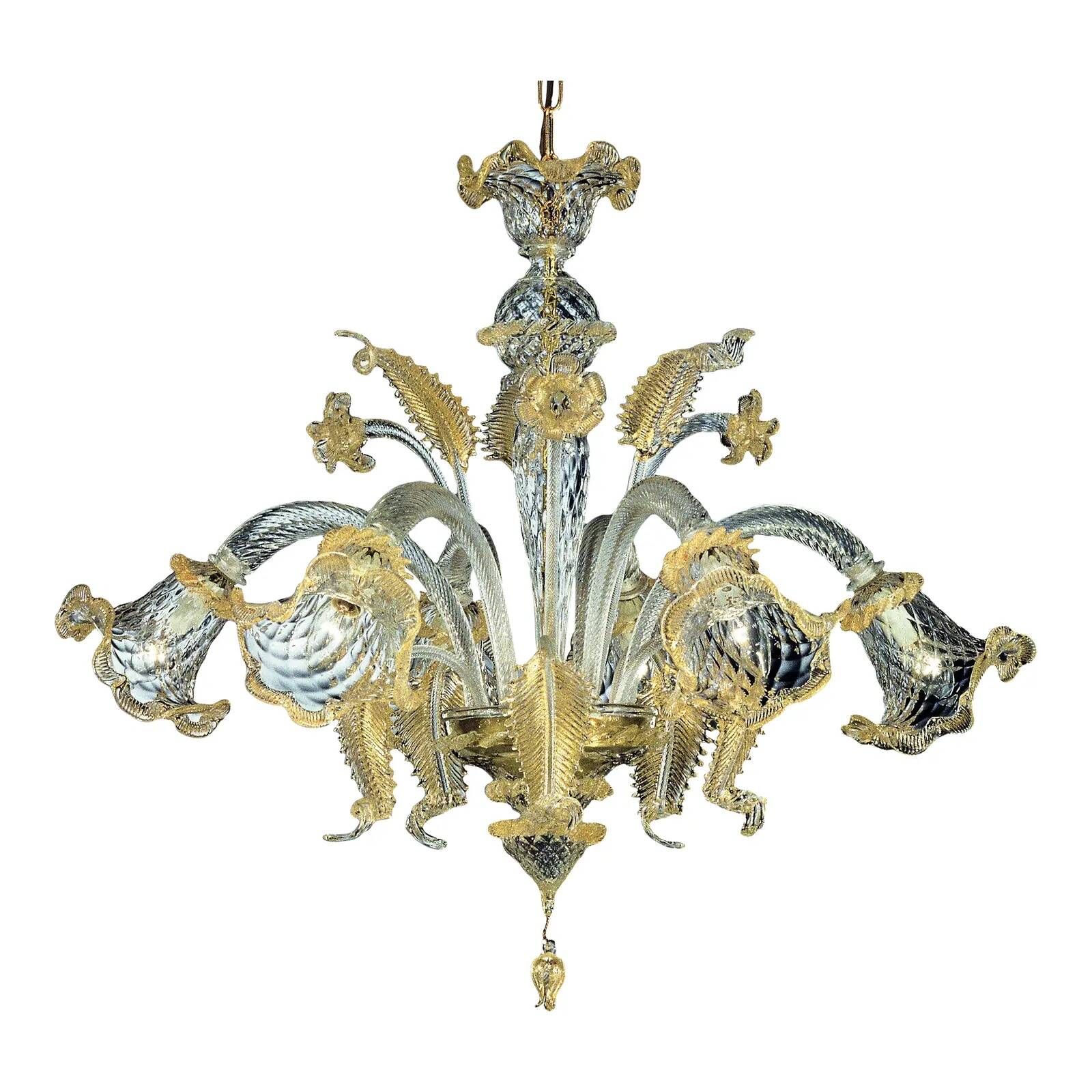 Luxury Venetian Floreal Gold-Leaf Murano Glass Chandelier