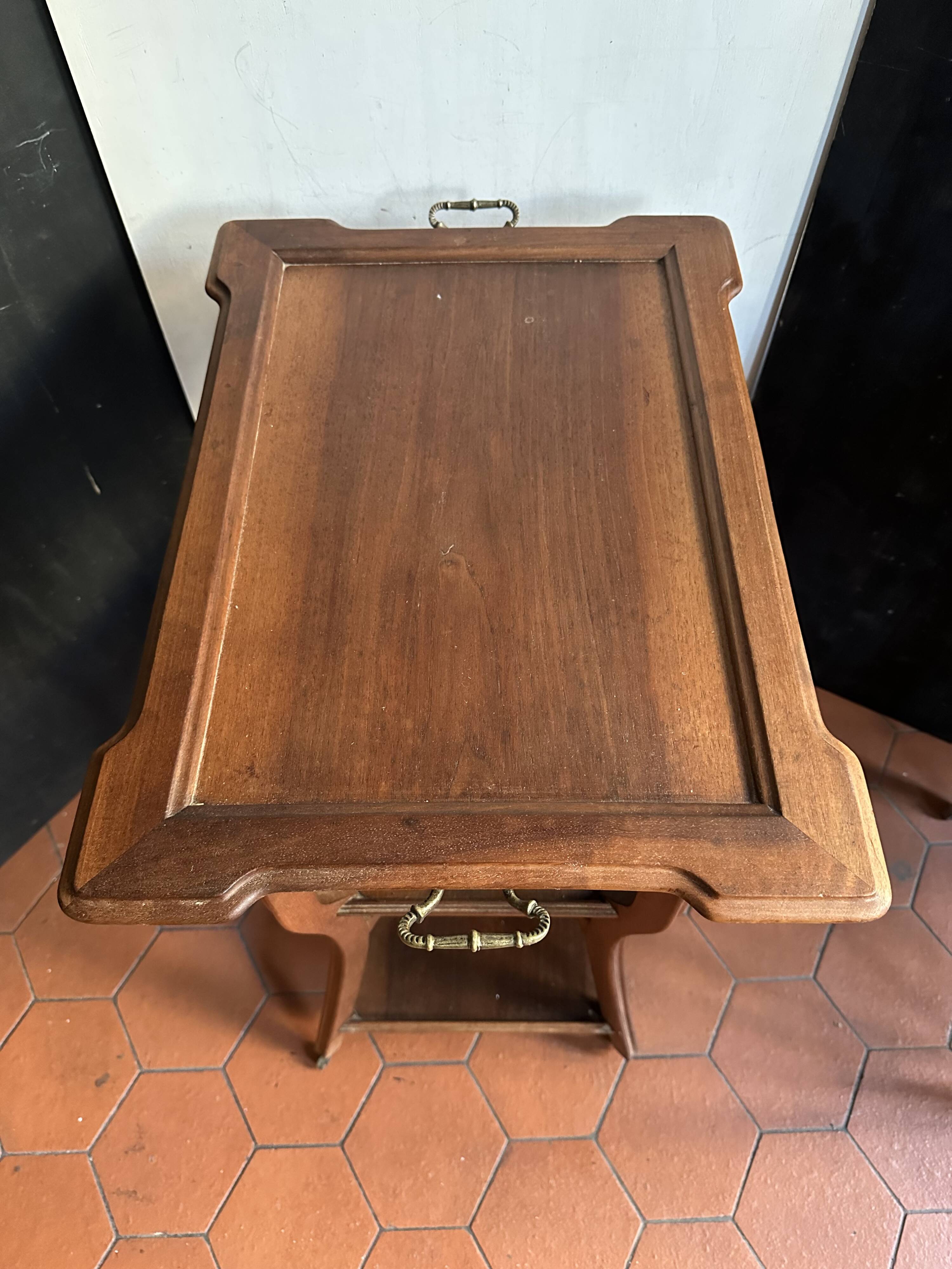 Walnut wheeled dessert trolley, circa 1900