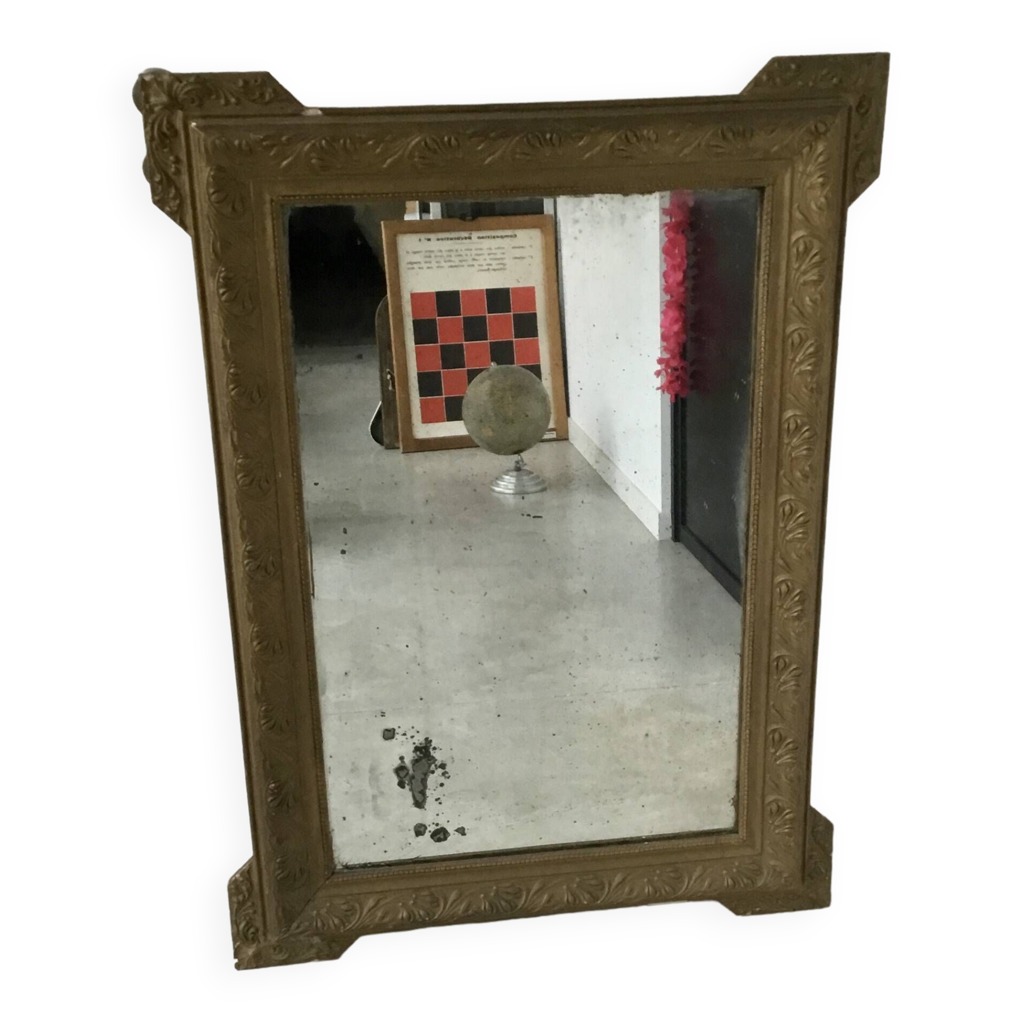 Large table mirror or trumeau gilded wood and stucco frame - late 19th or early 20th century