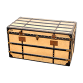 Travel trunk - old flat chest 1900 maison au touriste in wood and beige canvas