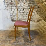 Set of 4 vintage Scandinavian style chairs with old pink velvet seat