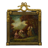 Peinture à l'huile ancienne scène de genre femmes marchant dans la forêt - Ecole française
