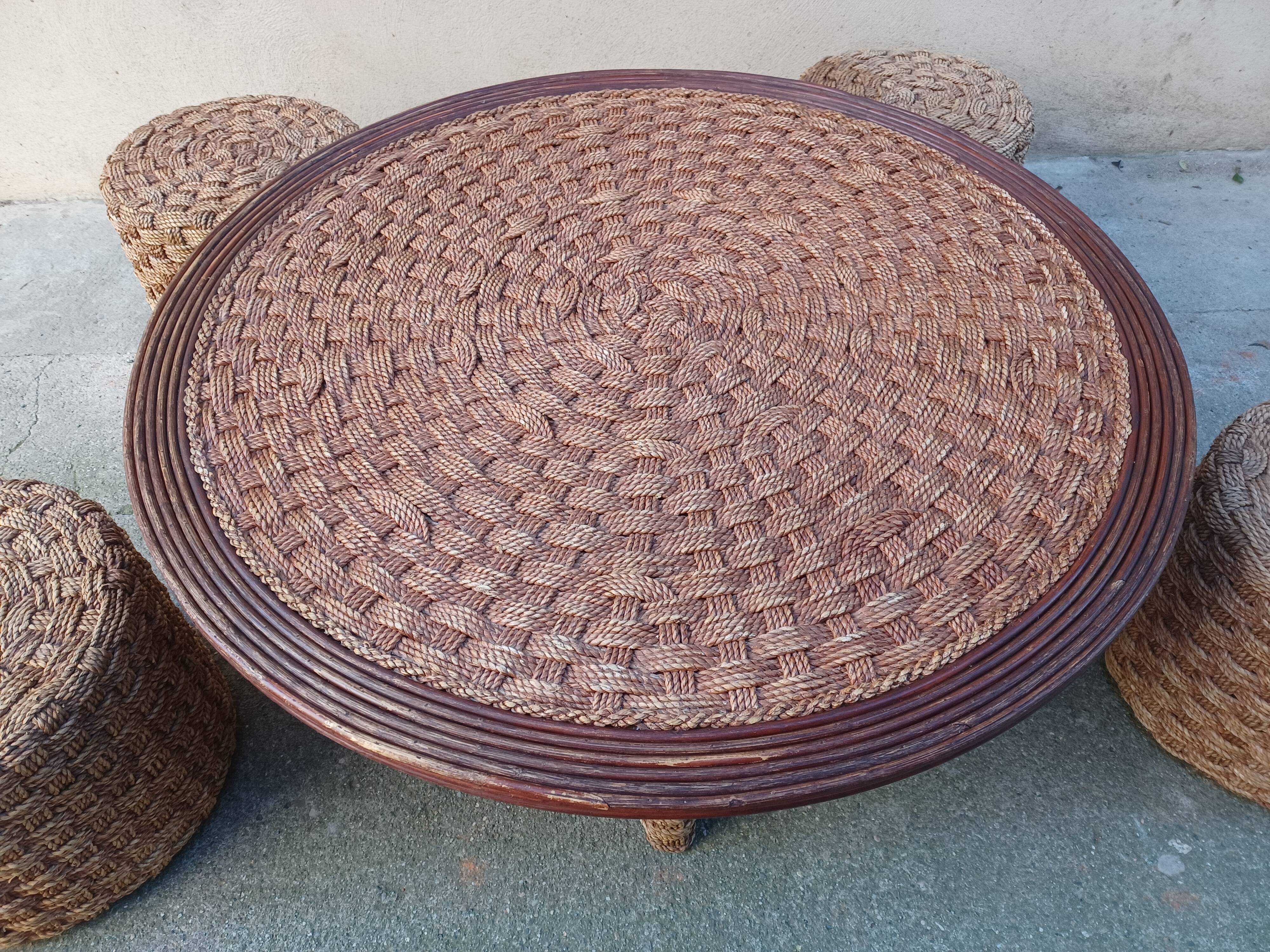 Coffee table and rope stools