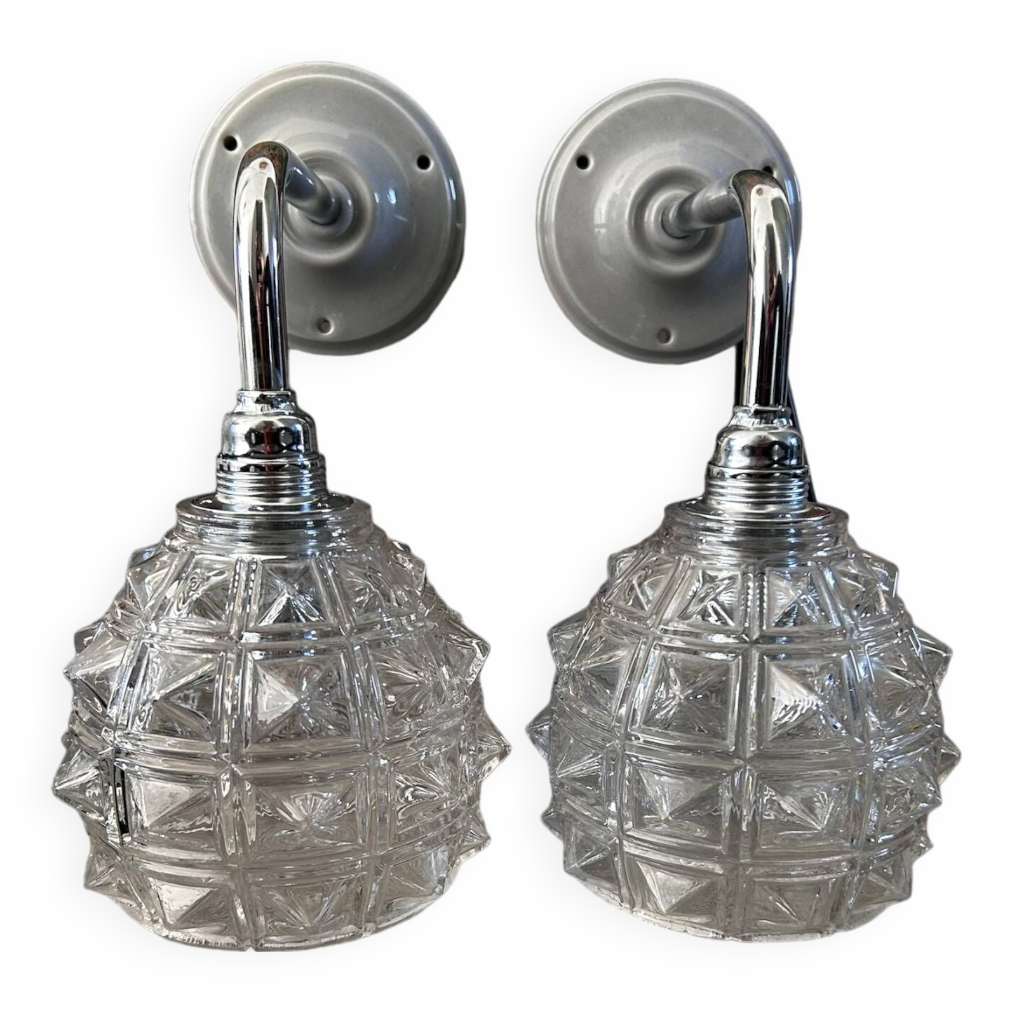 Pair of chrome wall lights