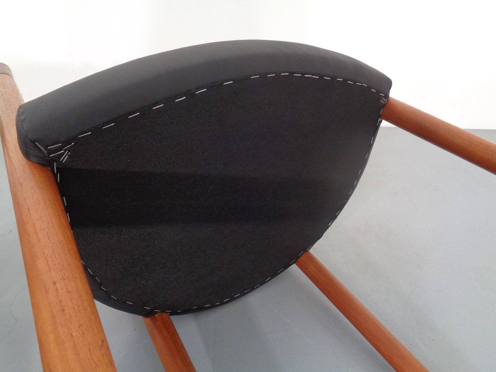 Teak & Leather Model 195 Dining Chairs by Ole Gjerløv-Knudsen & Torben Lind for France & Søn, Denmark, 1960s, Set of 4