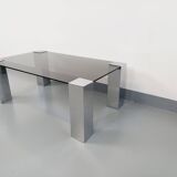 Vintage Italian coffee table Cidue in smoked glass and chrome metal from the 70s